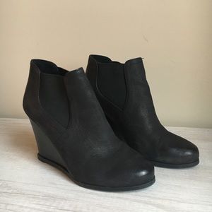 Black Leather Audrey Brooke Wedge Booties 7.5